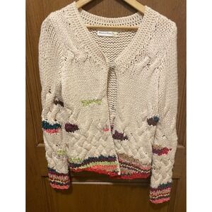 Anthropologie Charlie & Robin Cable Knit Cardigan Ribbon Accents Wool Alpaca